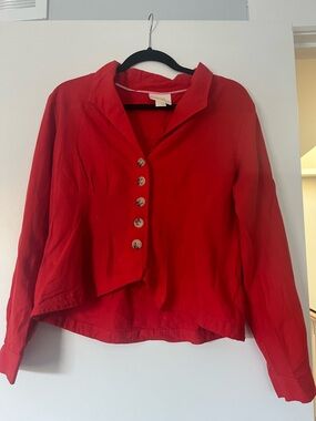 Anthropologie Red Button-Front Collared Blouse